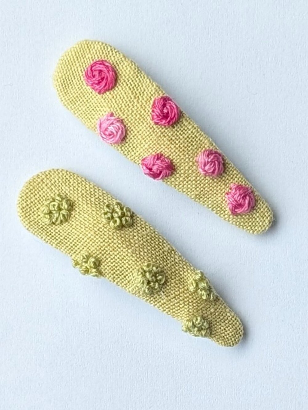 New Ditsy Flower Duo hand embroidered linen cotton small dainty hair clips